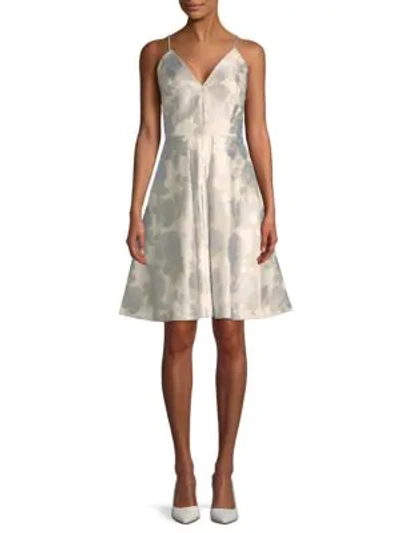 Shop Calvin Klein Brocade A-line Dress In Eggshell Multi