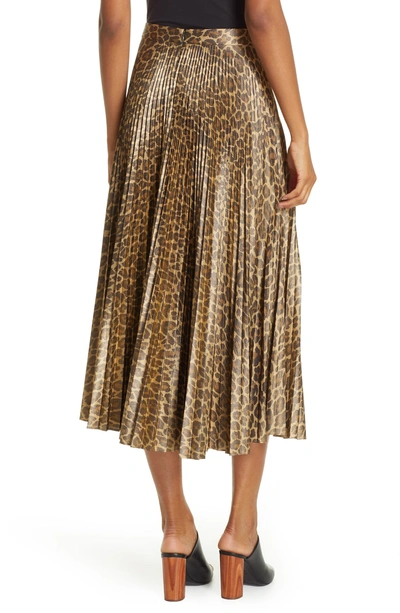 Shop A.l.c Bobby Leopard Print Pleated Midi Skirt In Metallic Gold