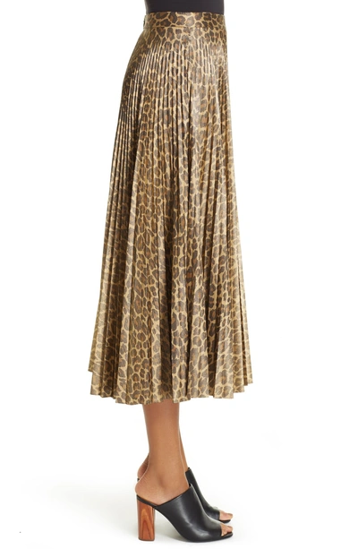 Shop A.l.c Bobby Leopard Print Pleated Midi Skirt In Metallic Gold