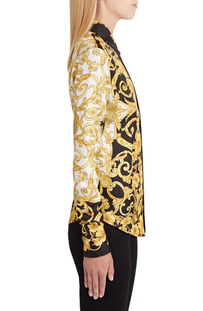 Shop Versace Hibiscus Print Silk Shirt In Black Print