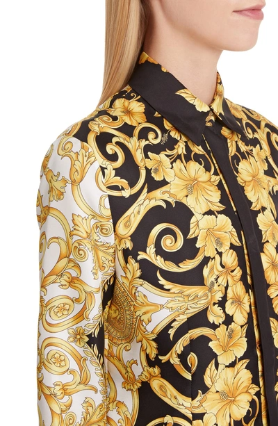 Shop Versace Hibiscus Print Silk Shirt In Black Print