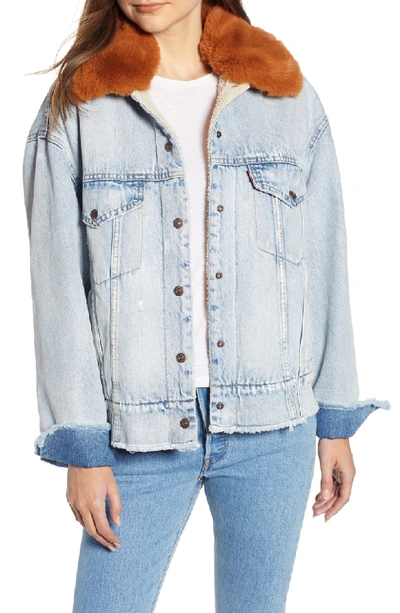Levi's Oversize Faux Shearling Lined Denim Trucker Jacket With Removable  Faux Fur Collar In Blue | ModeSens