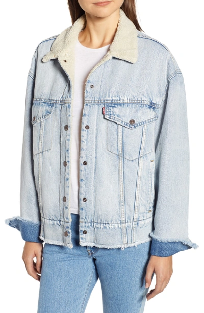 Shop Levi's Oversize Faux Shearling Lined Denim Trucker Jacket With Removable Faux Fur Collar In Killing Me Softly