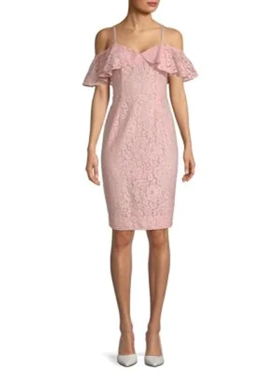 Shop Trina Turk Mysterious Cold-shoulder Sheath Dress In Pink Champagne