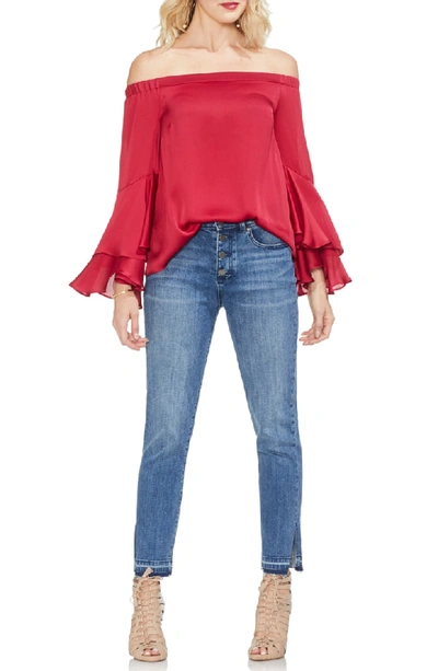 Shop Vince Camuto Bell Sleeve Off The Shoulder Top In Tropical Red