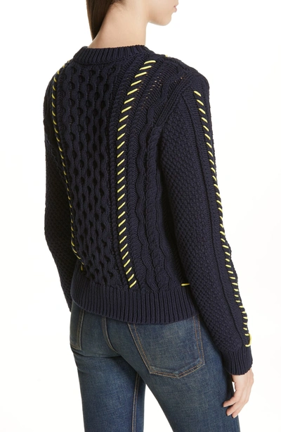 Shop La Ligne Cotton Fisherman Sweater In Navy Yellow