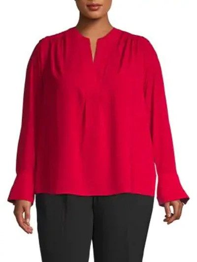 Shop Calvin Klein Plus Shirred Long-sleeve Top In Red