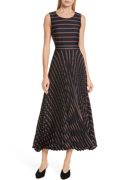 Shop A.l.c Halle Stripe Midi Dress In Navy/ Pink/ Orange