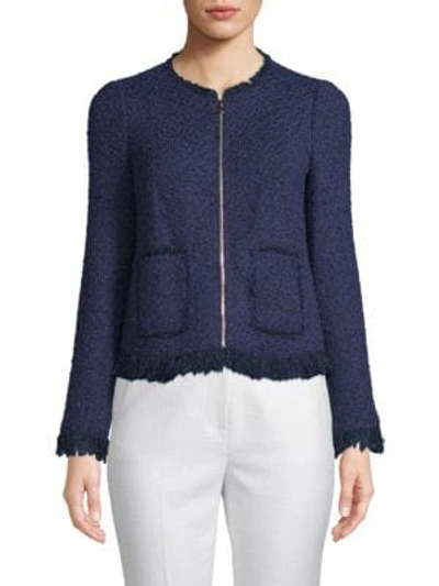 Shop Rebecca Taylor Fringe Tweed Jacket In Blue Multi