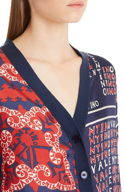 Shop Valentino Mixed Print Cardigan In Brick/ Pure Blue