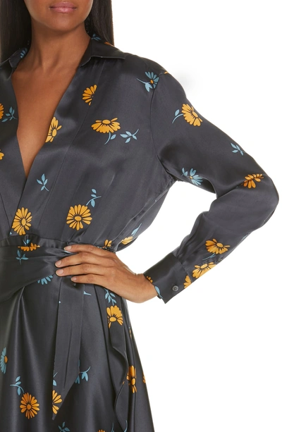 Shop Equipment Vivienne Print Faux Wrap Silk Dress In Smokey Blue Multi