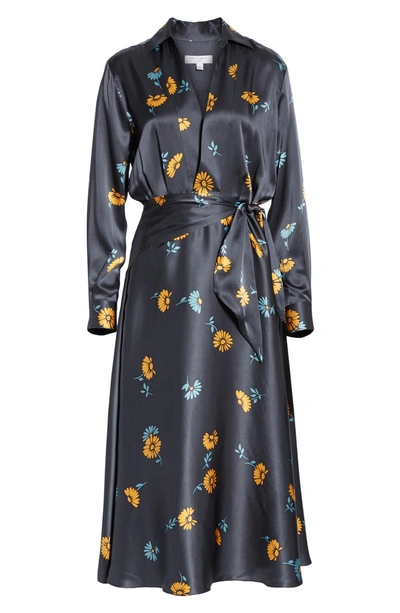 Shop Equipment Vivienne Print Faux Wrap Silk Dress In Smokey Blue Multi