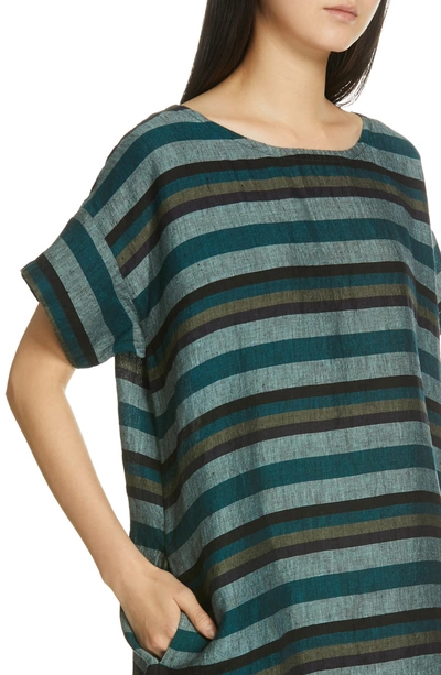 Shop Eileen Fisher Stripe Linen Shift Dress In Teal