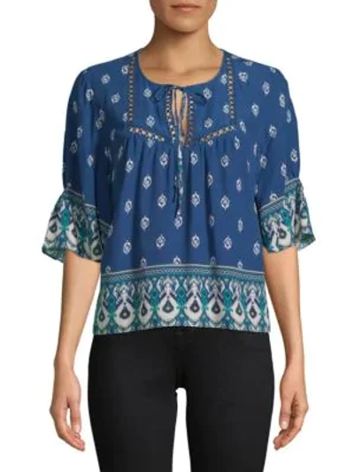 Shop Ella Moss Lace Printed Blouse In Navy