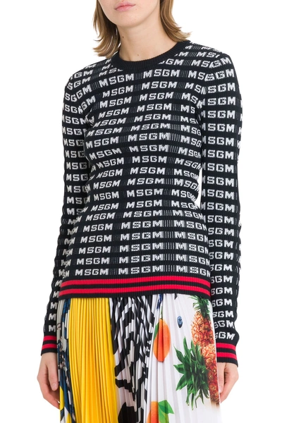 Shop Msgm Intarsia Logo Knit In Nero
