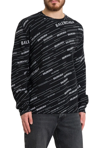 Shop Balenciaga Crewneck Pullover All-over Logo In Nero