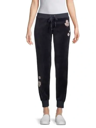 Shop Juicy Couture Black Label Floral-patch Velour Jogger Pants In Regal