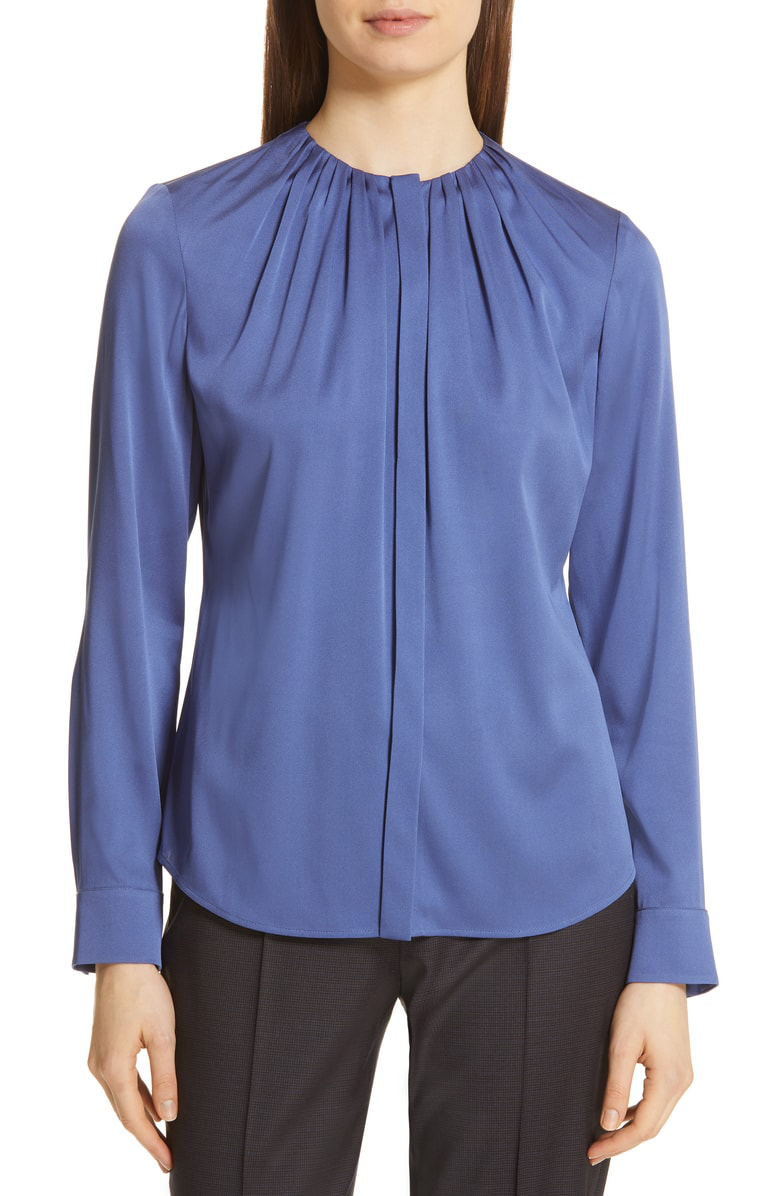 Hugo Boss Banora Stretch Silk Blouse In Soft Blue | ModeSens