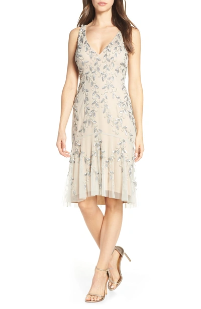 Shop Adrianna Papell Beaded Cocktail Dress In Silver/ Nude