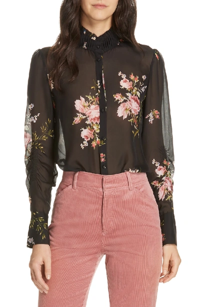 Shop Joie Elzie Print Silk Blouse In Caviar