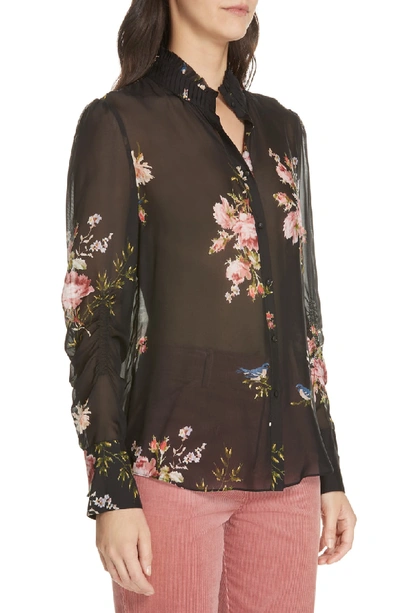 Shop Joie Elzie Print Silk Blouse In Caviar