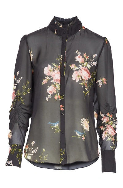 Shop Joie Elzie Print Silk Blouse In Caviar