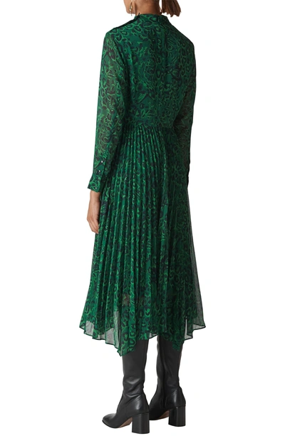 Shop Whistles Jungle Cat Pleated Dress In Green/ Multi