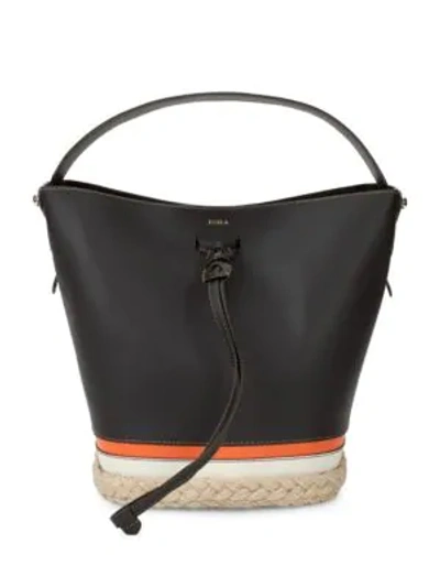 Shop Furla Vittoria Drawstring Bucket Bag In Onyx