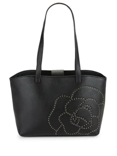 Shop Karl Lagerfeld Floral Leather Tote In Black