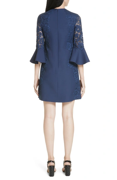 Shop Valentino Lace & Crepe Couture Bell Sleeve Dress In Pure Blue