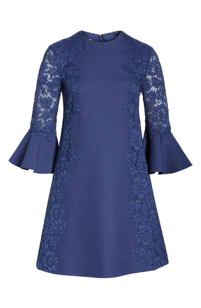 Shop Valentino Lace & Crepe Couture Bell Sleeve Dress In Pure Blue