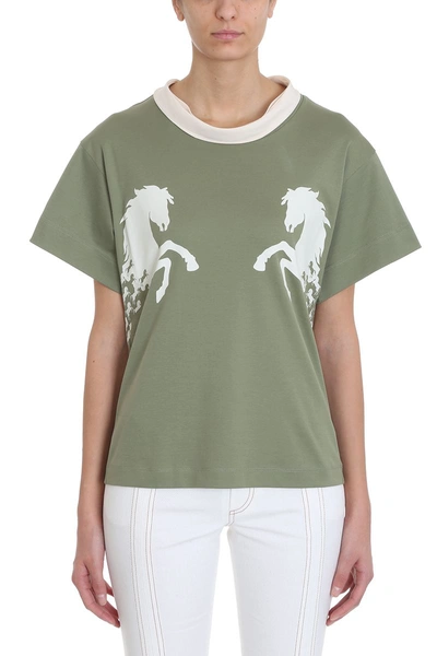 Shop Chloé Horses Green Cotton T-shirt