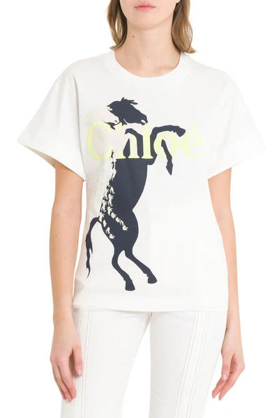 Shop Chloé T-shirt With Logo And Print In Bianco