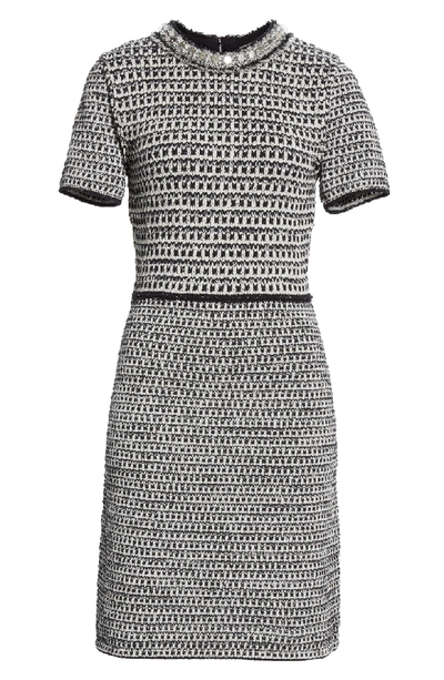 Shop Tory Burch Embellished Fringe Tweed Dress In Silver Tweed