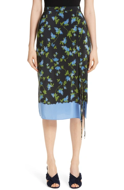 Shop Altuzarra Floral Print Tie Detail Silk Skirt In 001 Black