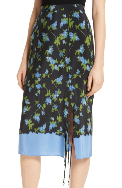 Shop Altuzarra Floral Print Tie Detail Silk Skirt In 001 Black