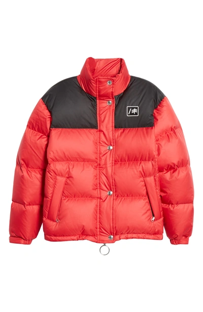 Shop Re/done Crop Puffer Jacket In Red/ Black