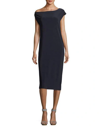 Shop Norma Kamali Drop-shoulder Straight Cocktail Dress In Midnight