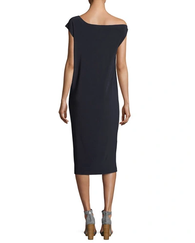 Shop Norma Kamali Drop-shoulder Straight Cocktail Dress In Midnight