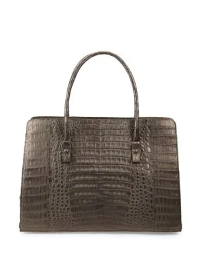 Shop Nancy Gonzalez Textured Crocodile Tote In Champagne