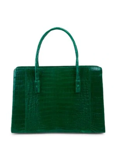 Shop Nancy Gonzalez Textured Crocodile Tote In Green