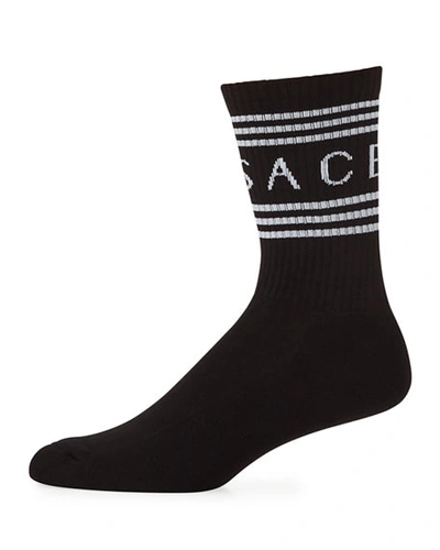 Shop Versace Men's Athletic Band Socks In Black