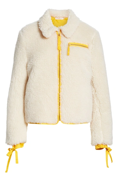 Shop Tory Burch Faux Shearling Jacket In New Ivory