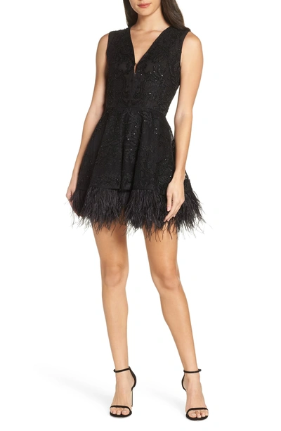 Shop Bronx And Banco Bambi Feather Hem Party Dress In Black