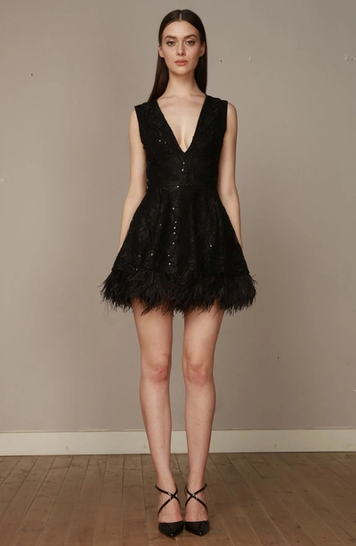 Shop Bronx And Banco Bambi Feather Hem Party Dress In Black