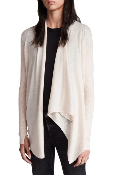 Shop Allsaints Drina Ribbed Cardigan In Almond Pink Marled
