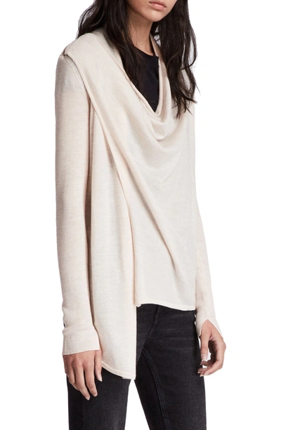 Shop Allsaints Drina Ribbed Cardigan In Almond Pink Marled