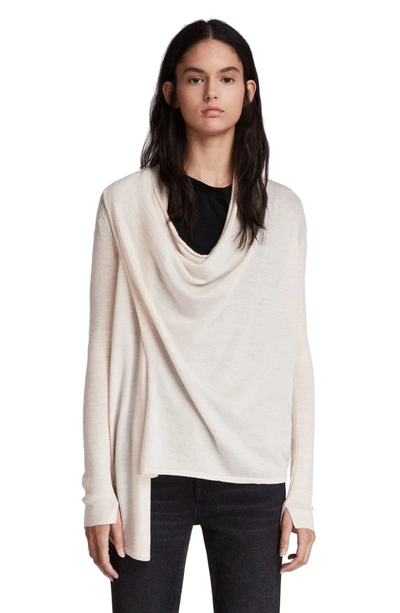 Shop Allsaints Drina Ribbed Cardigan In Almond Pink Marled