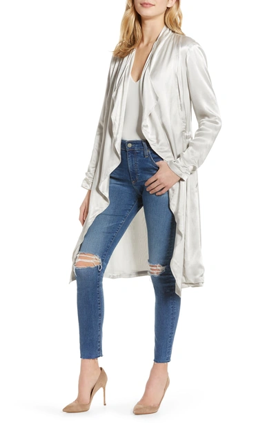 Shop Cupcakes And Cashmere Drape Front Satin Trench Coat In Fog