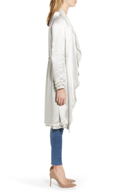 Shop Cupcakes And Cashmere Drape Front Satin Trench Coat In Fog